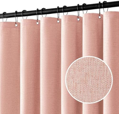 MIULEE Linen Fabric Shower Curtain Blush Pink W72*L78 12 Metal Hooks