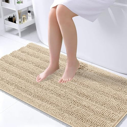 OLANLY Thick Large Bathroom Rugs 45x27, Soft Chenille Bath Rugs, Beige