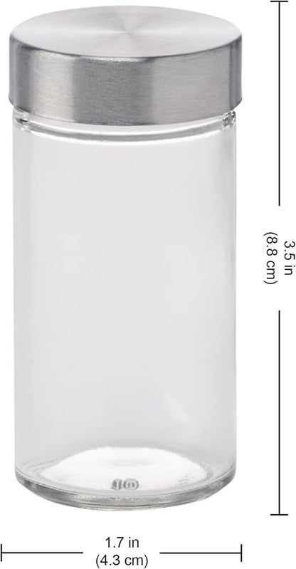 Kamenstein Clear Reusable 3 Oz Jars With Stainless Steel Shaker Lids, And Twist-On Caps For Airtight Seals 12 Pk