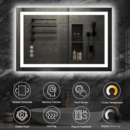 24"x 36" LED Bathroom Mirror with Lights, Backlit & Front Lit Vanity Mirror