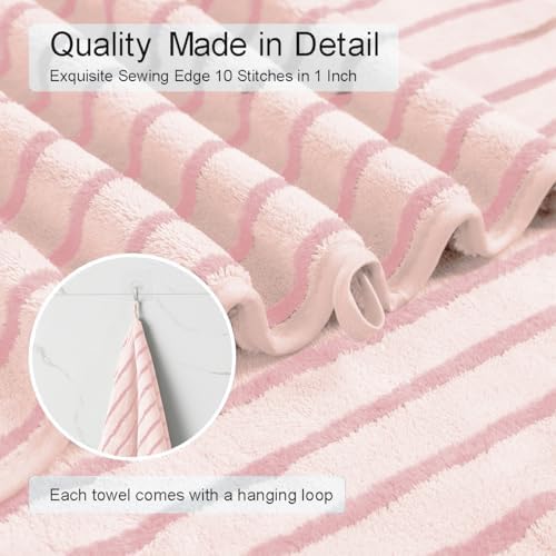 8 Pcs Pink Cabana Stripe Large Bath Towels Set Oversized Bath Sheet-2 Bathroom Towels,2 Hand Towels,4 Washcloths Soft Jumbo Absorbent Shower Towel Quick Dry Beach Chair Towel Spa Gym Hotel