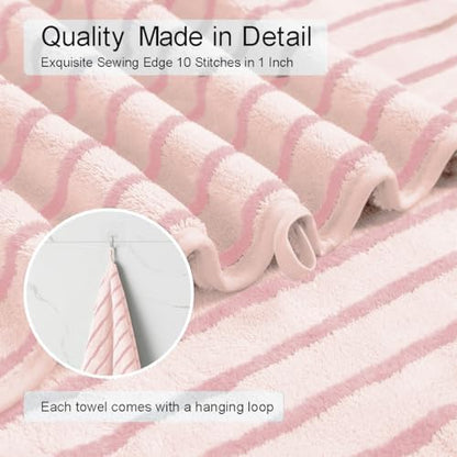 8 Pcs Pink Cabana Stripe Large Bath Towels Set Oversized Bath Sheet-2 Bathroom Towels,2 Hand Towels,4 Washcloths Soft Jumbo Absorbent Shower Towel Quick Dry Beach Chair Towel Spa Gym Hotel