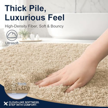 OLANLY Microfiber Bathroom Toilet Rugs U-Shaped 24x20, Soft Bath Mat, Sand