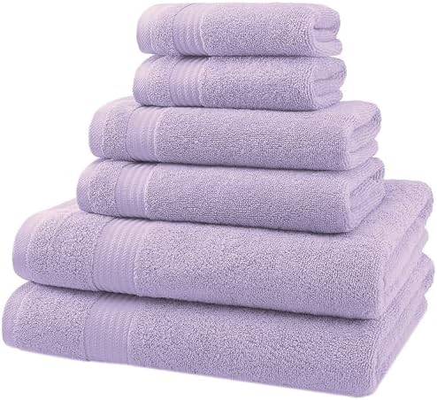 American Veteran Towel, 6 Piece Towel Set for Bathroom, 100% Cotton Turkish Bathroom Towels, 2 Bath Towels 2 Hand Towels 2 Washcloths, Lilac