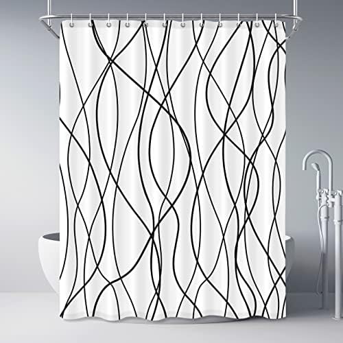 Striped Shower Curtain for Bathroom, White Black, 72" W x 84" L