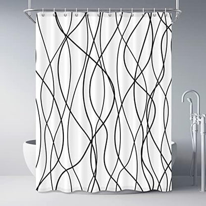 Striped Shower Curtain for Bathroom, White Black, 72" W x 84" L