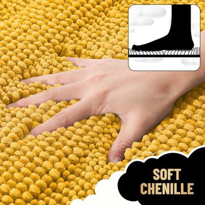 OLANLY Thick Bathroom Rugs 30x20, Chenille Striped Bath Rugs, Golden Yellow