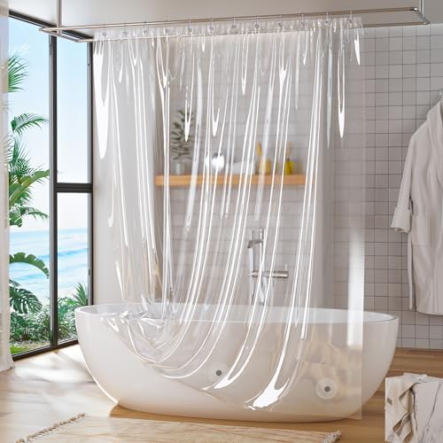 Titanker Short Shower Curtain Liner 72x65, Clear PEVA Shower Liner Lightweight Waterproof Shower Curtains for Bathroom with Magnets and Rustproof Grommet Holes