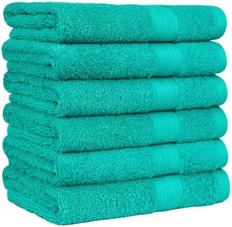 Amazon Basics Fade-Resistant 100% Cotton Hand Towels for Bathroom, Soft Absorbent, 26 x 16 inches, Teal, 6-Pack