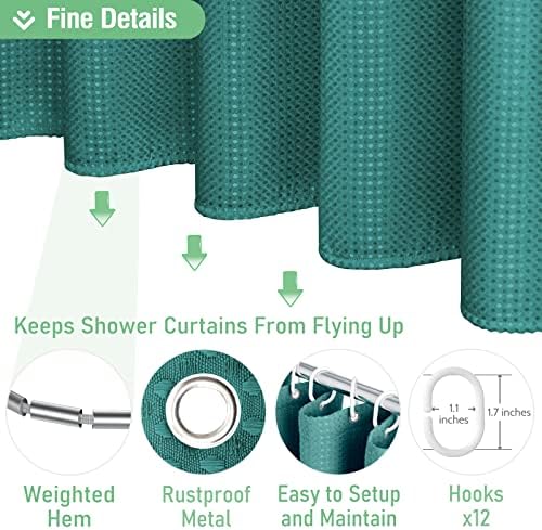 Dynamene Waffle Shower Curtain 256GSM Heavy Duty Fabric 72x72 Seaweed Green