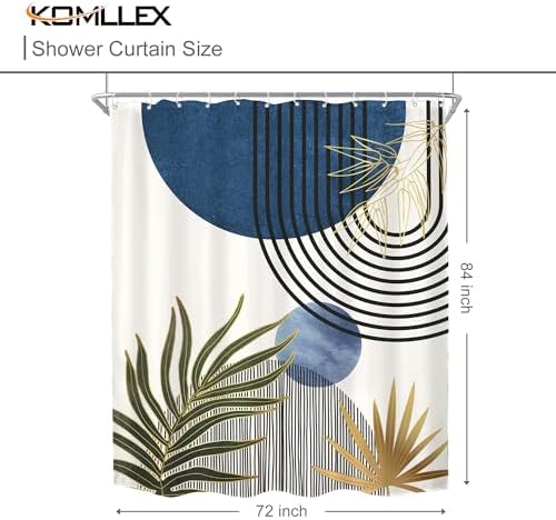 KOMLLEX Mid Century Blue Green Boho Extra Long Bathroom Shower Curtain Set