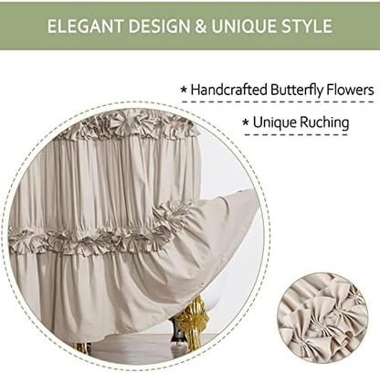 Homechoice Decor Camel Ruffle Shower Curtain, Vintage Handcrafted Bow Tie Bath Curtain for Master Bathroom, Ruched Microfiber Bathroom Curtain with 12 Buttonholes, 72" W x 84" H (LQ-10)
