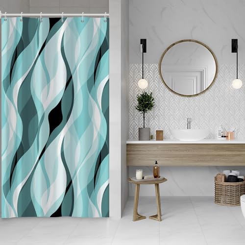 Teal Striped Stall Shower Curtain with Hooks, 48x72 Inch