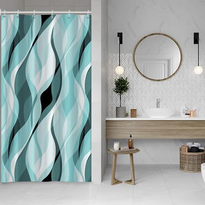 Teal Striped Stall Shower Curtain with Hooks, 48x72 Inch