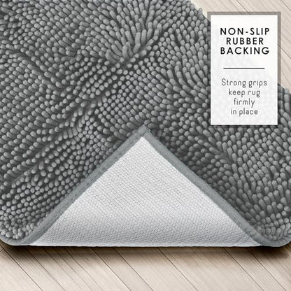 Hearth & Harbor Bathroom Rugs, Chenille Bath Mat - Machine Washable Bath Mats for Bathroom Non-Slip Backing Rubber, Quick Dry Bathroom Mat, 17 x 24 + 20 x 24 - Frost Grey