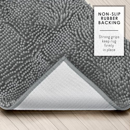 Hearth & Harbor Bathroom Rugs, Chenille Bath Mat - Machine Washable Bath Mats for Bathroom Non-Slip Backing Rubber, Quick Dry Bathroom Mat, 24 x 36 - Frost Grey