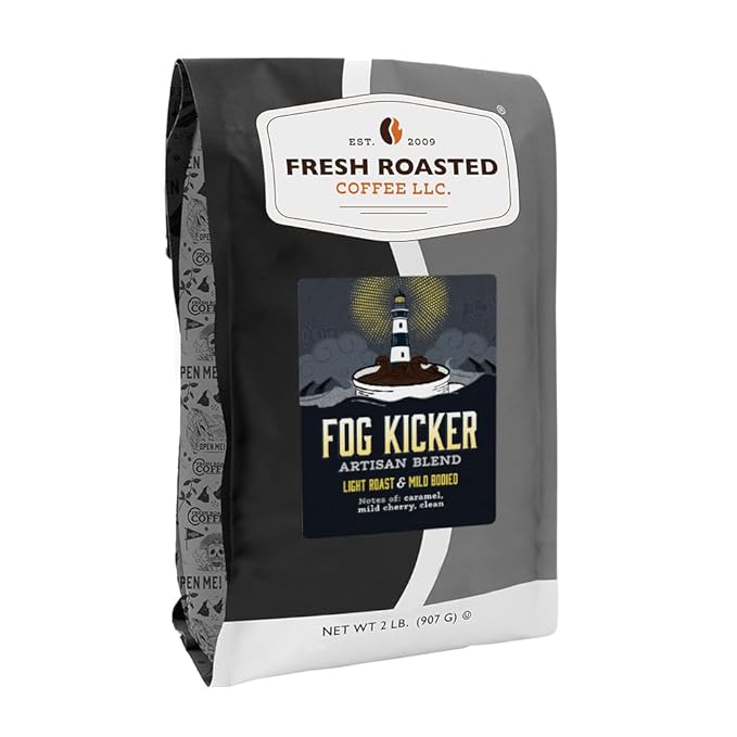 Fresh Roasted Coffee, Fog Kicker Whole Bean Coffee, Light Roast, Kosher, 2 lb (32 oz)