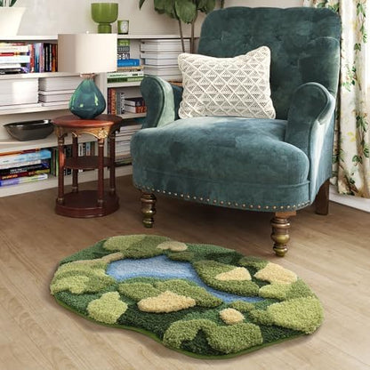 DEXI Cute Moss Bath Mat, Green Oval Bathroom Rugs, 32x20