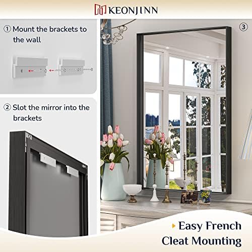 Keonjinn 42x36 Inch Matte Black Bathroom Mirror for Over Sink, Rectangular