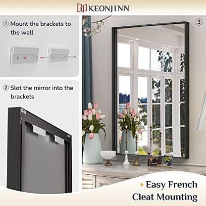 Keonjinn 42x36 Inch Matte Black Bathroom Mirror for Over Sink, Rectangular
