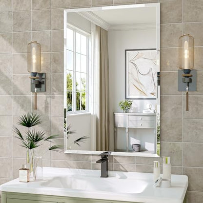 Frameless Bathroom Mirror, 24" x 36" Beveled Wall Mirror