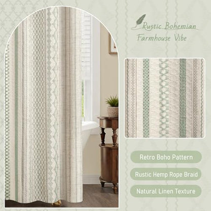 Sage Green Boho Linen Shower Curtain,72" W x 72" L