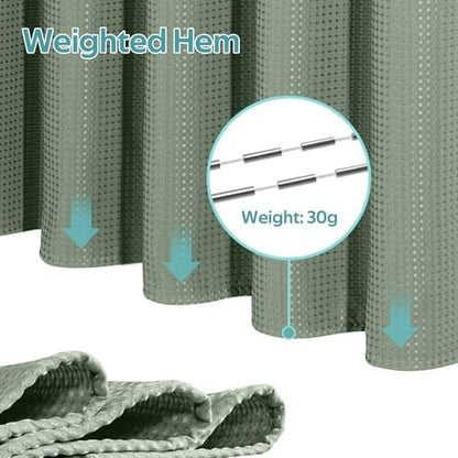 Vipfree 3 in 1 Shower Curtain Set, Waffle Shower Curtain and Liner Set with 12 Double Sided Shower Curtain Hooks, 258GSM Luxury Weighted Cloth Shower Curtains for Bathroom, 72 W x 72 H, Sage Green