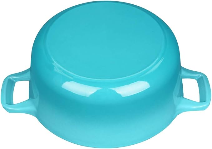 La Cuisine Enameled Cast Iron Dutch Oven Casserole Dish Pot with Lid, 2.1 QT 7.8" /20cm Dia. Internal Matt Black Enamel Coating, 2-tone Teal Enamel Exterior, Oven Safe up to 500° F for bread baking