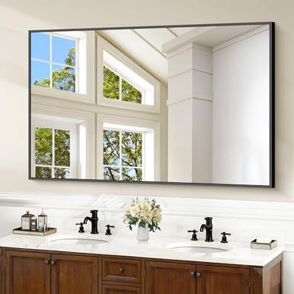 COFENY Bathroom Black Mirror, 36x55in Black Rectangle Mirror with Thin Metal Frame, Large Rectangular Wall Mirror for Bathroom, Living Room, Hair Salon, Big Farmhouse Mirror Hang Horizontal/Vertical
