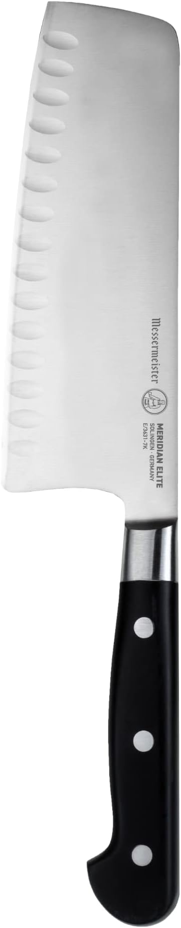 Messermeister Meridian Elite 7” Kullenschliff Vegetable Knife - Fine German Steel Alloy Blade - Rust Resistant & Easy to Maintain