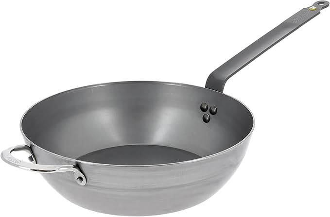 de Buyer MINERAL B Carbon Steel Country Fry Pan - 12.5” Diameter, 8.9” Cooking Surface - Ideal for Sauteing, Simmering, Deep & Stir Frying, One-Pan Meals - Naturally Non-Stick Finish - Made in France