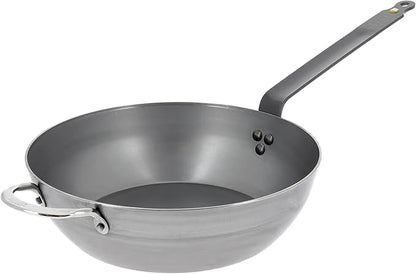 de Buyer MINERAL B Carbon Steel Country Fry Pan - 12.5” Diameter, 8.9” Cooking Surface - Ideal for Sauteing, Simmering, Deep & Stir Frying, One-Pan Meals - Naturally Non-Stick Finish - Made in France