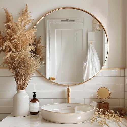 Sunniry Large Round Mirror, Circle Mirror 30 inch, Brushed Gold Metal Frame