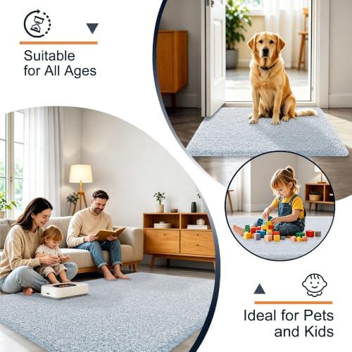 OLANLY Microfiber Bathroom Rugs 44x32, Quick Dry Mat, Airy Blue and White