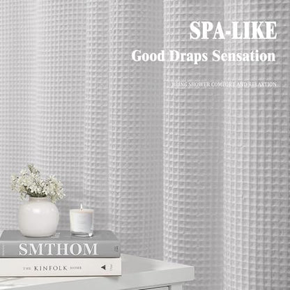 Waffle Weave Shower Curtain Heavyweight Cotton Fabric Light Grey 72Wx75L