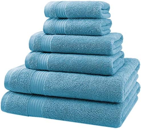 American Veteran Towel, 6 Piece Towel Set for Bathroom, 100% Cotton Turkish Bathroom Towels, 2 Bath Towels 2 Hand Towels 2 Washcloths, Sky Blue