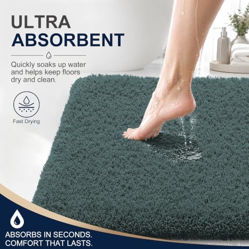 OLANLY Microfiber Bathroom Runner Rugs 47x17, Soft Bath Mat, Blackish Green
