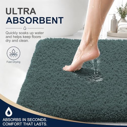 OLANLY Microfiber Bathroom Runner Rugs 70x24, Soft Bath Mat, Blackish Green