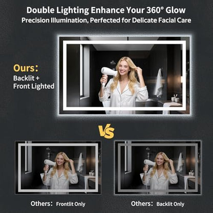 60"x36" LED Bathroom Mirror with Lights, Backlit+Frontlit, Anti-Fog