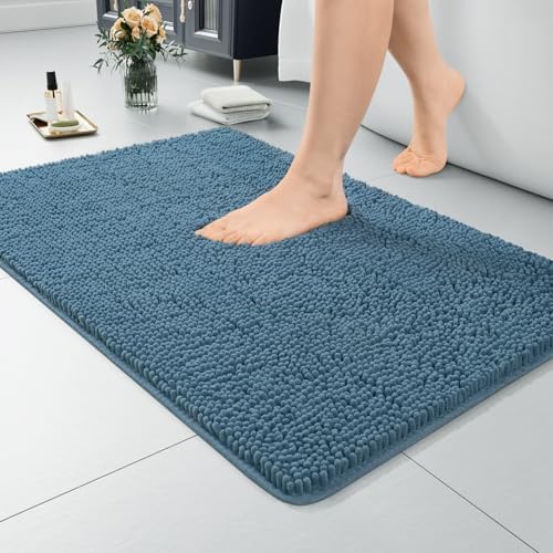 LOCHAS Luxury Bathroom Rug Shaggy Bath Mat 20 x 32 Inch, Denim Blue