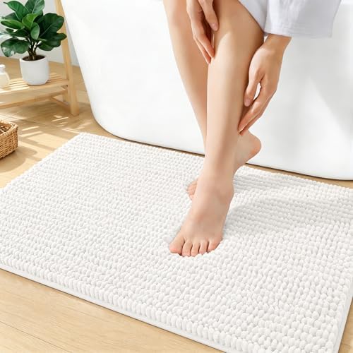 OLANLY Thick Chenille Bathroom Rugs 36x24, Soft Absorbent Bath Mat, Ivory