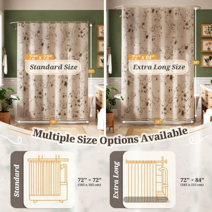 Vintage Floral Shower Curtain with 12 Clear Rings - 72" W x 72" L