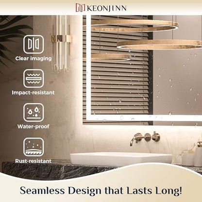 Keonjinn 24x30 Inch LED Bathroom Mirror with Lights, Fast & Safe Defogging