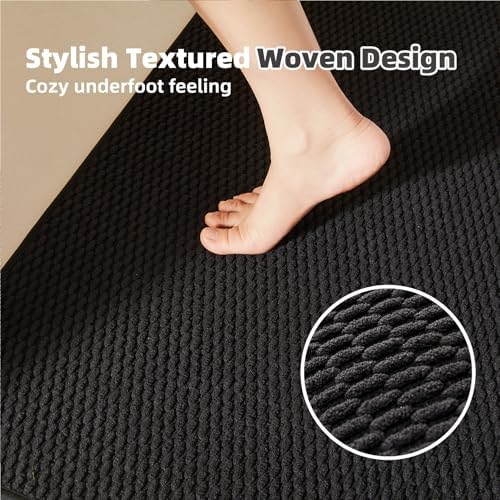TYUU Black Large Bathroom Rugs Non Slip Washable Bath Rugs Super Absorbent Bathroom Rug Thin Quick Dry Low Pile Bath Mats, Black 36''x48''