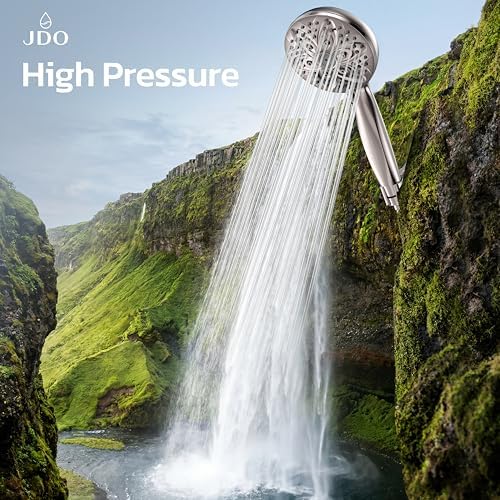 JDO Handheld Shower Head, 6 Spray Settings, Brushed Nickel Finish
