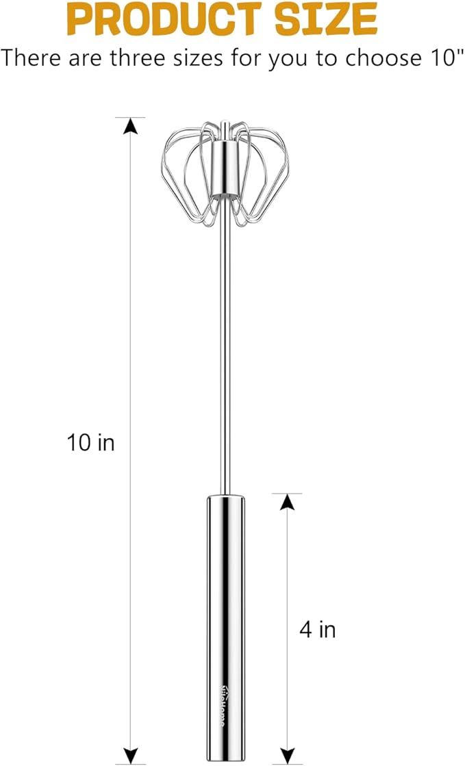 NileHome Stainless Steel Whisk 10" Semi-Automatic Rotary Kitchen Whisk Kitchen Wisk Wire Whisks for Cooking, Whisking, Blending, Beating, Stirring
