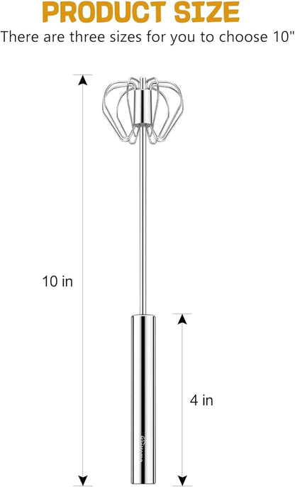 NileHome Stainless Steel Whisk 10" Semi-Automatic Rotary Kitchen Whisk Kitchen Wisk Wire Whisks for Cooking, Whisking, Blending, Beating, Stirring