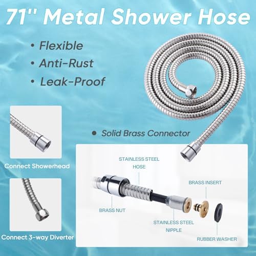 8'' Dual 20 Stage Filtered Shower Head with Handheld, 6 Spray Settings Handheld Shower Head High Pressure Rainfall Filter Combo with 12'' Adjustable Extension Arm, 71'' Shower Hose (Chrome Polished)