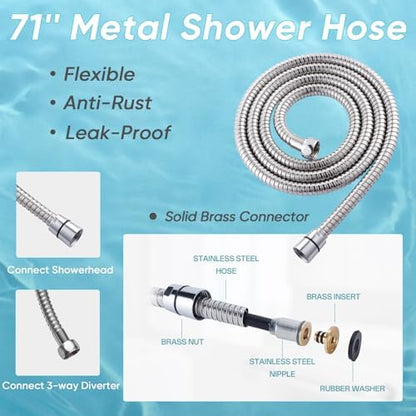 10'' Dual 20 Stage Filtered Shower Head with Handheld, 6 Spray Settings Handheld Shower Head High Pressure Rainfall Filter Combo with 12'' Adjustable Extension Arm, 71'' Shower Hose (Chrome Polished)