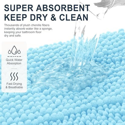 Smiry Thick Chenille Bathroom Rugs 30x20, Soft Absorbent Bath Mat, Sky Blue